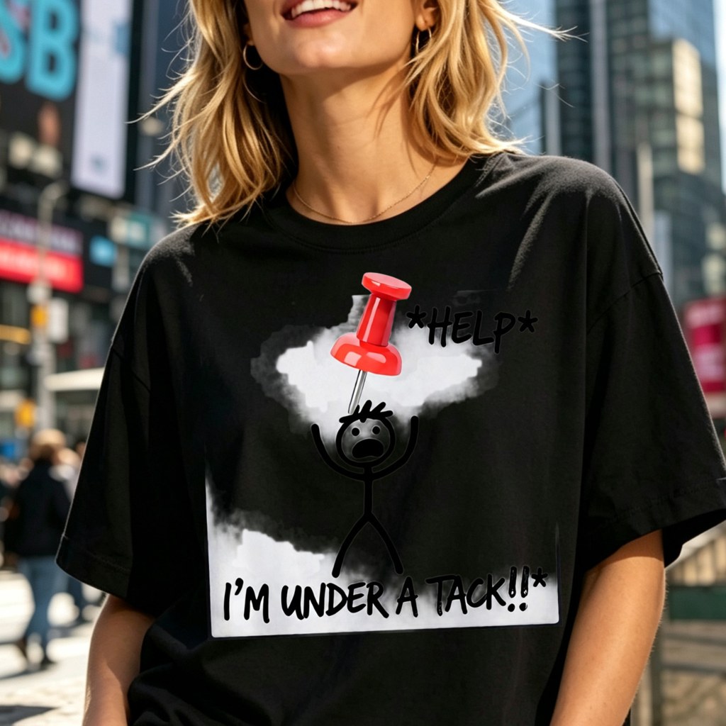 Pun T-Shirt HELP I'M Under A Tack Pushpin Graphic Tee Suitable for Casual Wear