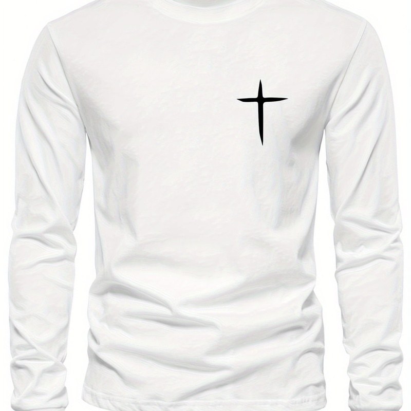 Men'S Clothing Men'S Long Sleeve T-Shirt Cross Star Print T-Shirt Minimal Black White Street Crew Neck Top Great for Daily Casual Wear