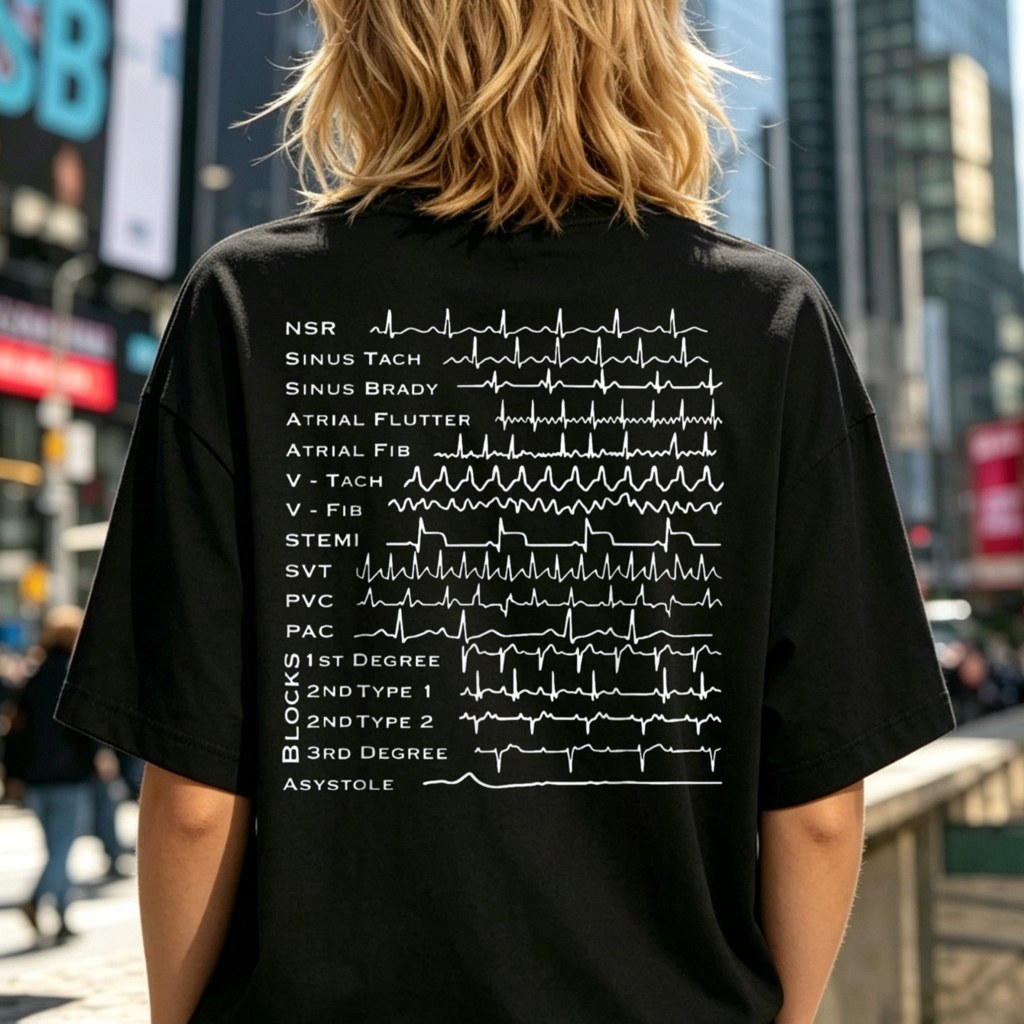 ECG Heartbeat Heart Nurse Cardiology Nurse T-Shirt, Classic Crew-Neck T-Shirt