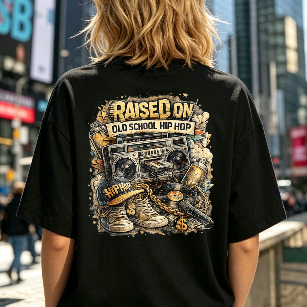 Raised on Old Hip Hop Retro Boombox Music T-Shirt Quick-Dry T-Shirt